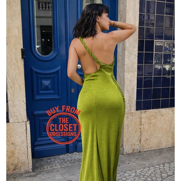 MANGO Twisted Strap Asymmetrical Green Midi Dress NWT - Picture 2 of 16